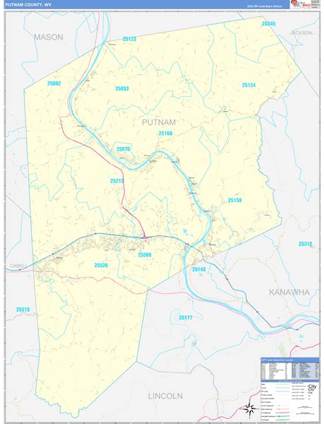 Putnam County, WV Zip Code Wall Map Basic Style by MarketMAPS