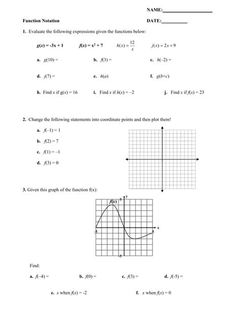 Algebra 11 Function Notation Worksheet - Wordworksheet.com