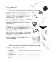 Sports equipment worksheets