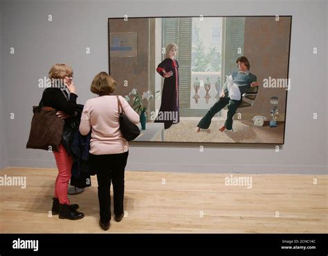 Visitors looking at Mr and Mrs Clark and Percy, 1970-1, as part of the David Hockney exhibition ...