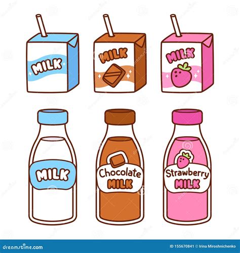 Cartoon Milk Bottles and Boxes Stock Vector - Illustration of drink, chocolate: 155670841