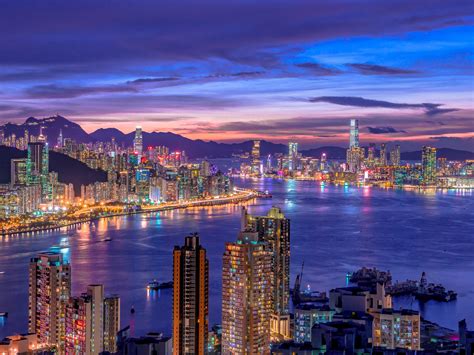 City Skyline Wallpaper 4K, Night life, Cityscape, Hong Kong