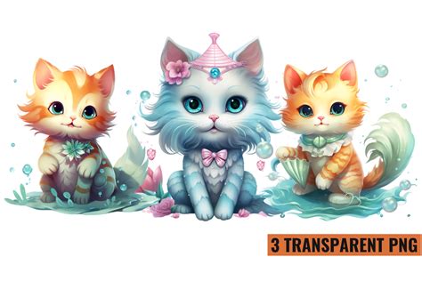 Adorable Cat Mermaid Clipart PNG Graphic by CraftArt · Creative Fabrica