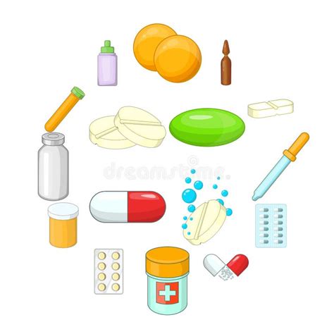 Medicine Drugs Icons Set, Cartoon Style Stock Vector - Illustration of ...