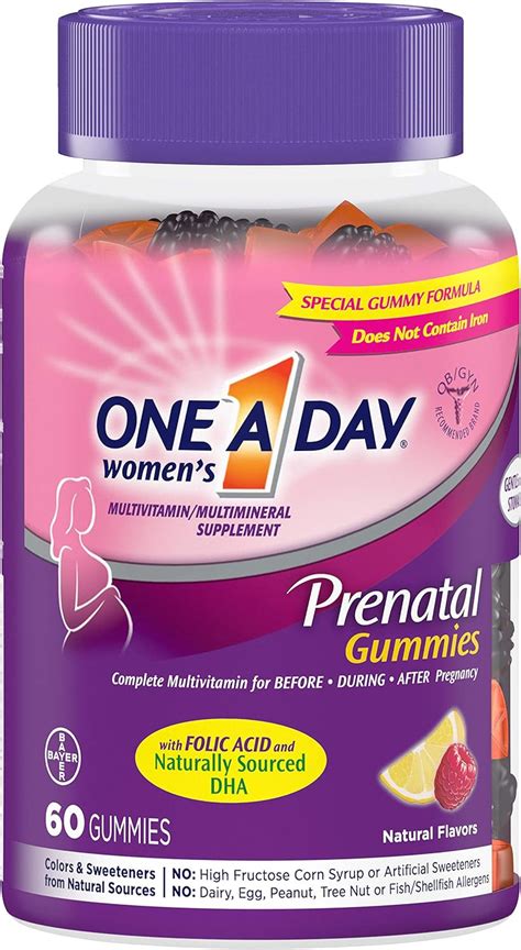 One A Day Women’s Prenatal Multivitamin Gummies including Vitamin A, Vitamin C, Vitamin D, B6 ...