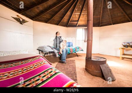 Interior, Navajo hogan, traditional home of the Navajo people Stock ...