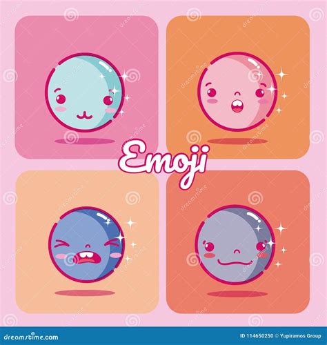 Set of cute emojis stock illustration. Illustration of icon - 114650250