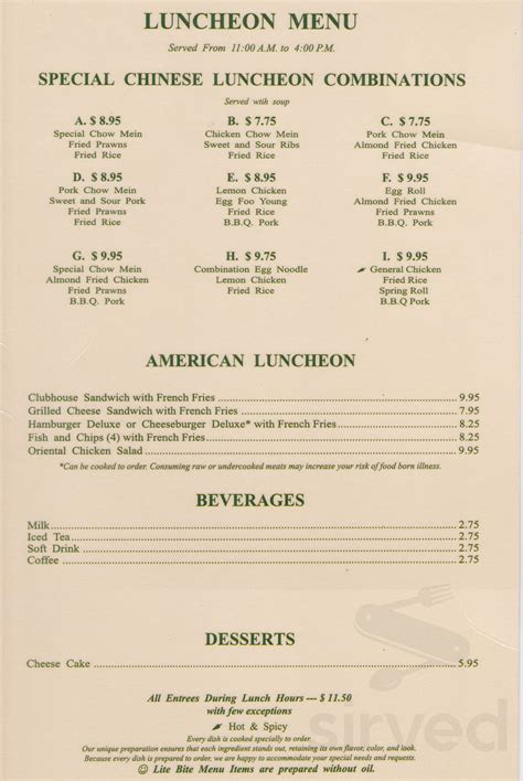 Cathay Inn menu in Spokane, Washington, USA