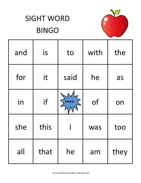Printable Educational Bingo Games for Preschoolers