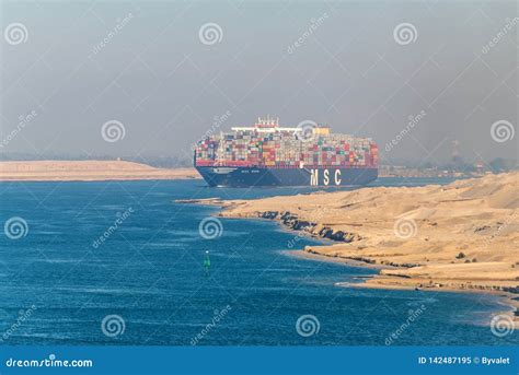 Traffic on the Suez Canal in Egypt - Vessel Ship MSC Maya Editorial ...