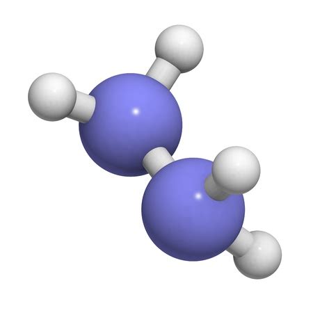 Hydrazine (diazane) rocket fuel component, molecular model. Atoms are represented as spheres ...