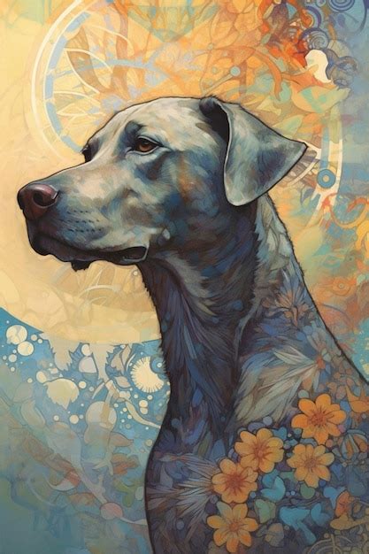 Premium AI Image | A painting of a dog with flowers on it