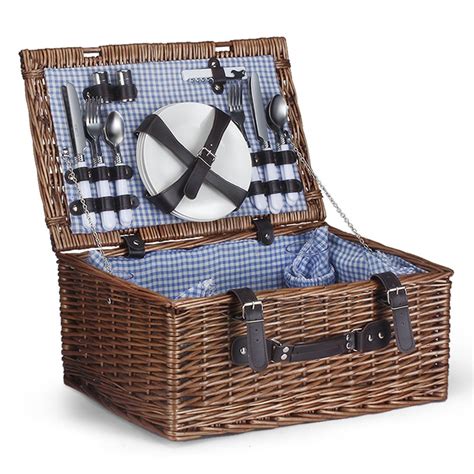 Picnic Basket For 4 Basket Hamper Set With Tableware Plates Blanket ...