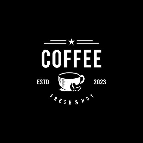 Premium Vector | A black and white coffee logo with a cup on a black ...