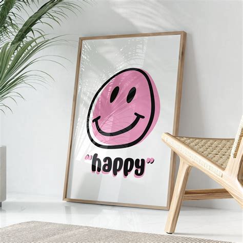 Smile Face Poster, Trendy Aesthetic Room Decor, Pink Wall Art Print ...