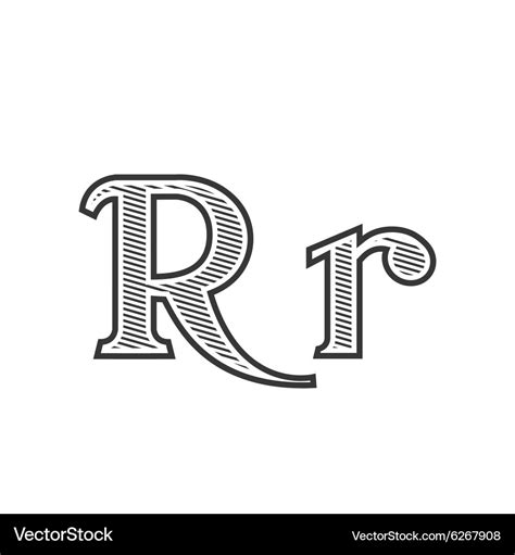 Font tattoo engraving letter r with shading Vector Image