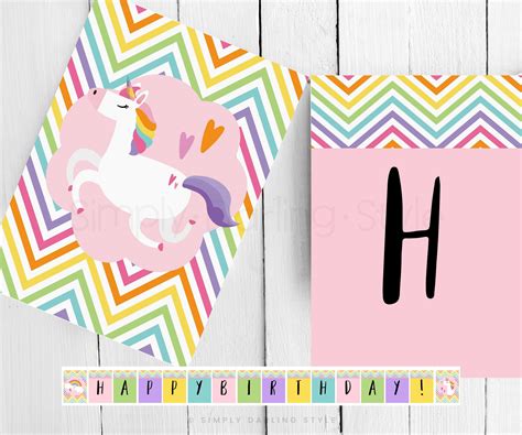 Unicorn Happy Birthday Banner for Girl Party Instant Download | Etsy