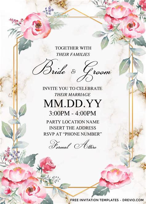 Free Dusty Rose Wedding Invitation Template For Word | Download ...