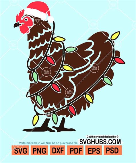 Christmas chicken with lights and santa hat svg, Christmas chicken svg, Christmas lights svg ...