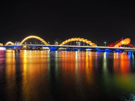 The Dragon Bridge in the Night Editorial Stock Image - Image of water ...