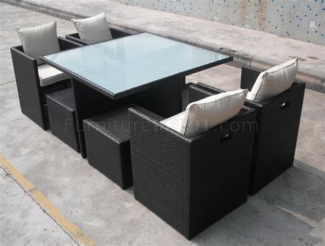 Brown Modern Outdoor Dining Set w/Frosted Glass Table Top