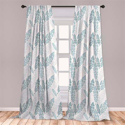 Teal and White Curtains 2 Panels Set, Pastel Colored Grunge Looking ...