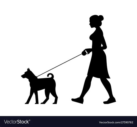 Silhouette woman walking dog Royalty Free Vector Image