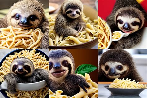 a baby sloth eating from a large bowl of pasta | Stable Diffusion | OpenArt