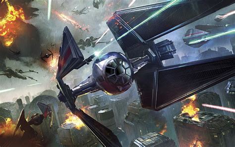 HD wallpaper: Star Wars, TIE Interceptor, battle, X-wing, city, artwork, reflection | Wallpaper ...