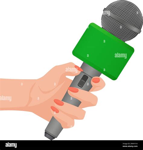 Hand holding press microphone. News reporter interview, news journalist ...