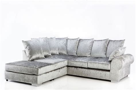 This modern and sturdy silver corner sofa features sumptuous crushed ...