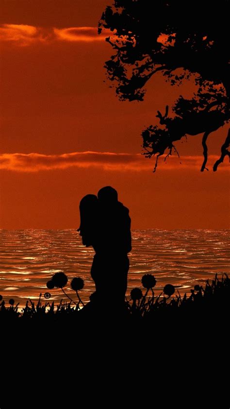 Romantic, couple, silhouette, sunset, art, 1080x1920 wallpaper | Sunset, Silhouette, Silhouette ...