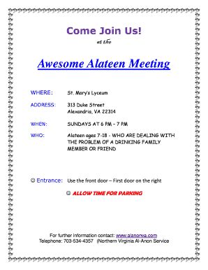 Fillable Online alexandriava Awesome Alateen Meeting - alexandriava Fax Email Print - pdfFiller