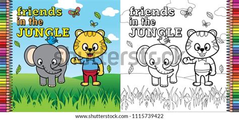 Coloring Book Pages Children Friends Jungle Stock Vector (Royalty Free ...