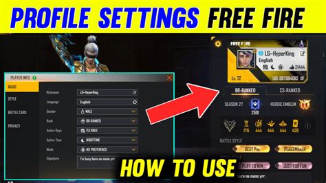 Free Fire profile Setting Full Details | Free Fire Pro Player Setting ...