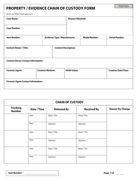 Printable Chain Of Custody Form Template - Printable Templates