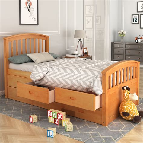 UHOMEPRO Twin Bed Frame with Storage Drawers, Platform Bed Frame w ...