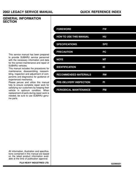 SUBARU LEGACY 2002 SERVICE MANUAL Pdf Download | ManualsLib