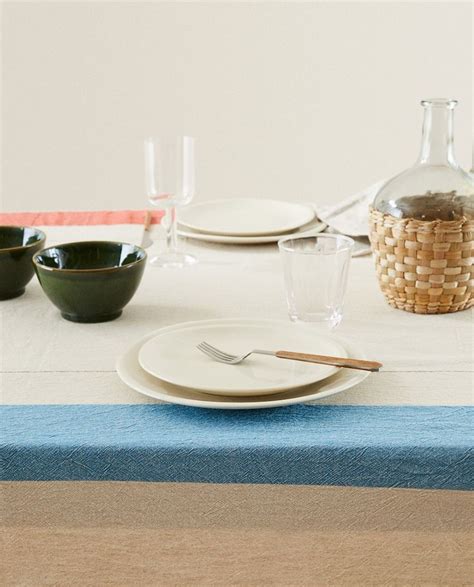 Image 2 of the product COLOURED WIDE-STRIPE TABLECLOTH | Striped ...