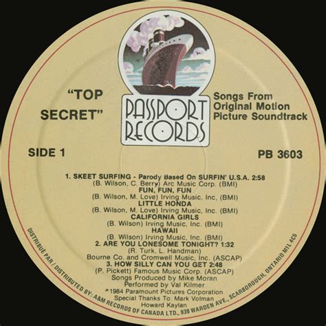 Original Motion Picture Soundtrack – Top Secret! | Vinyl Album Covers.com