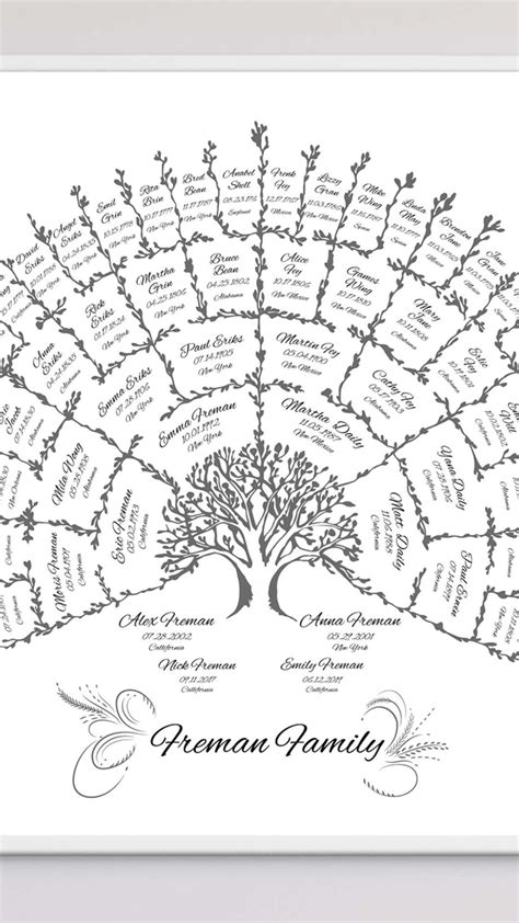 Family Tree Fan Chart Ancestry Map Genealogy Template 6 Generation Family Tree Template Pedigree ...
