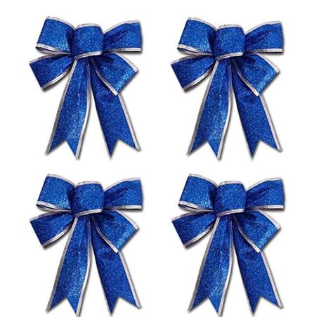 ILOVEDIY Christmas Decorations 4 Blue Large Xmas Tree Bows Ornaments ...