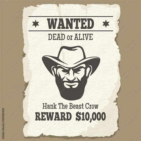 Wanted dead or alive poster. Vintage western wanted poster with cowboy ...