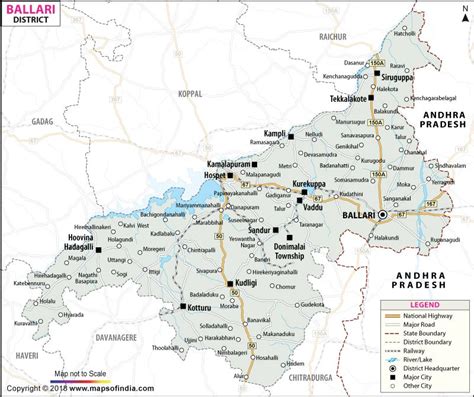 District map of Bellary showing major roads, district boundaries ...