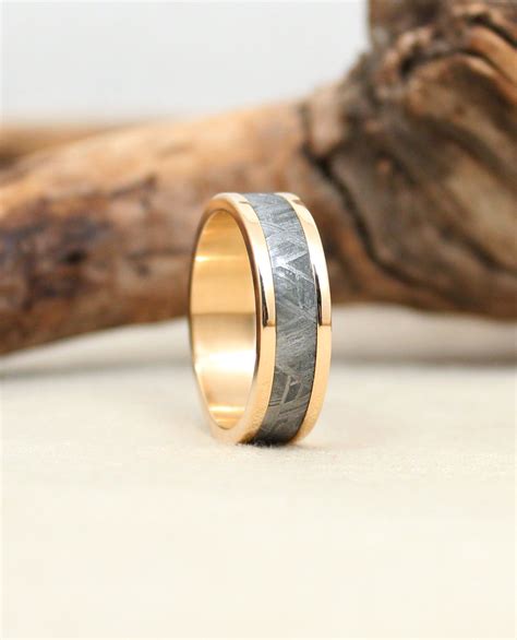 Meteorite and Gold Wedding Band | Gibeon Meteorite Ring — WedgeWood Rings