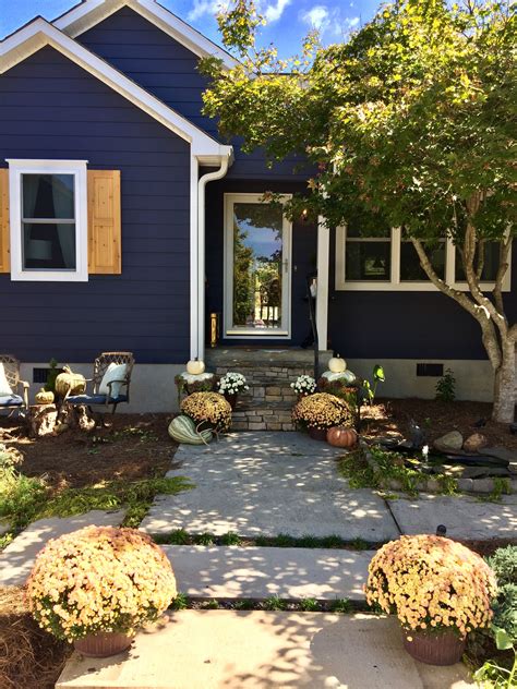 Charcoal blue by sherwin Williams exterior is a beautiful navy. Fall decor and cedar D… | House ...