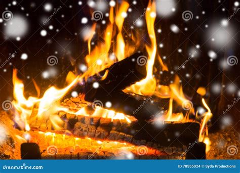 Close Up of Firewood Burning in Fireplace and Snow Stock Photo - Image of indoors, fire: 78555024