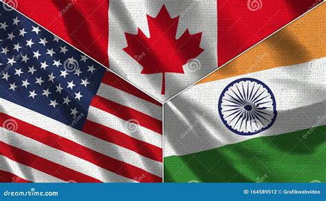 Canada and India and USA Realistic Three Flags Together Stock Illustration - Illustration of ...