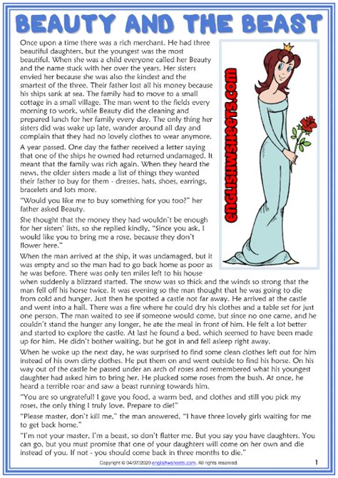 Beauty and the Beast ESL Reading Text Worksheet