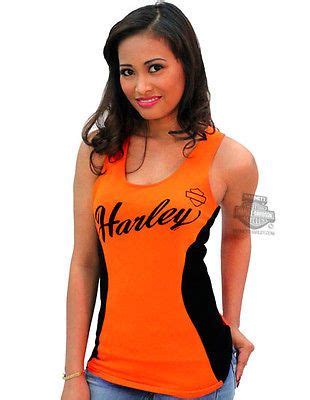 Harley-Davidson Ladies Colorblock Orange Jersey Tank Top, Black Side Panels Jersey Tank Tops ...